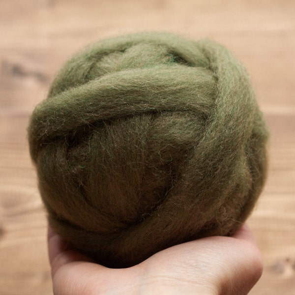 Fern Green Wool Roving for Needle Felting, Wet Felting, Spinning, Dyed Felting Wool, Fiber Art Supplies
