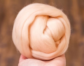Merino Wool Roving in Peach Blossom, Combed Tops, Needle Felting, Wet Felting, Nuno Felting, Weaving, Arm Knitting, Chunky Yarn, Skin Tone