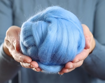 September Blue Merino Wool Roving for Needle Felting, Wet Felting, Spinning, Weaving - 1 oz.