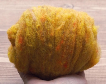 Ouate de laine cardée Harvest Gold pour le feutrage à l&#39;aiguille, le feutrage humide, le filage - 1 oz.