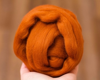 Merino Wool Roving in Red Fox, Combed Tops, Needle Felting, Wet Felting, Nuno Felting, Weaving, Arm Knitting, Chunky Yarn, Rust Orange