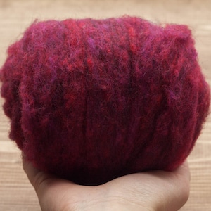Black Cherry Needle Felting Wool, Wool Batting, Batts, Wet Felting, Spinning, Dyed Felting Wool, Maroon, Dark Magenta, Fiber Art Supplies