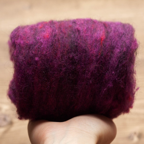 Plum Needle Felting Wool, Wool Batting, Batts, Wet Felting, Spinning, Dyed Felting Wool, Dark Purple, Eggplant, Fiber Art Supplies