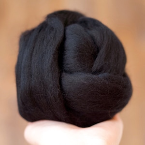 Black Merino Wool Roving for Needle Felting, Wet Felting, Nuno Felting, Weaving - 1 oz.
