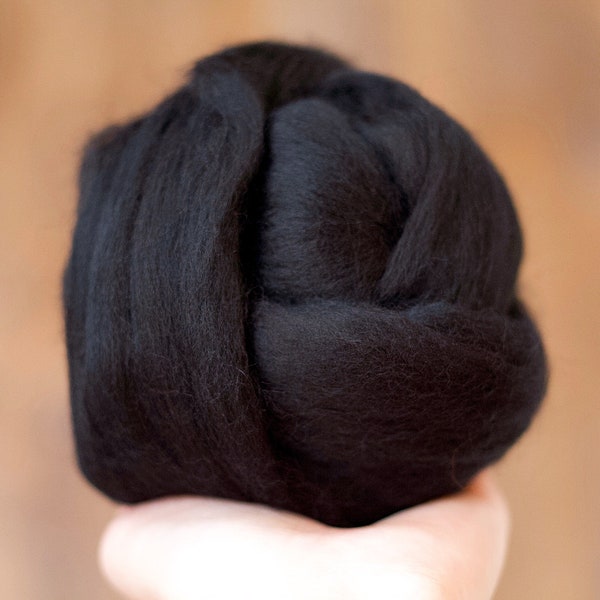 Merino Wool Roving in Black, Combed Tops, Needle Felting, Wet Felting, Nuno Felting, Weaving, Arm Knitting, Chunky Yarn
