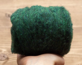 Needle Felting Wool Batting, Evergreen, Forest Green, Batts, Wet Felting, Spinning, Weaving, Dyed Felting Wool, Crafting, Fiber Art Supplies