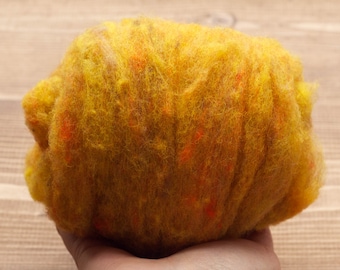 Harvest Gold Needle Felting Wool, Wool Batting, Batts, Wet Felting, Spinning, Dyed Felting Wool, Mustard, Yellow, Fiber Art Supplies