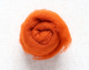 Pumpkin Orange Carded Maori Wool Batting for Needle Felting and Wet Felting - 1 oz.