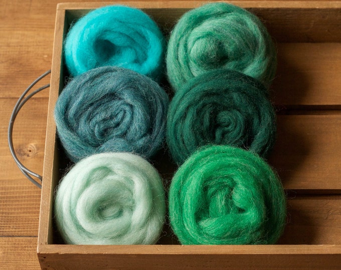 Wool Roving for Needle Felting, Assortment, Fiber Sampler, Tide Pool