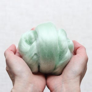 Lily of the Valley Green Viscose Roving for Wet Felting, Needle Felting, and Spinning - 1 oz.