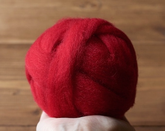 Crimson Wool Roving for Needle Felting - Craft Supply, Wet Felting, Spinning, Christmas, Valentine's Day, Weaving, Chunky Yarn - 1 oz.