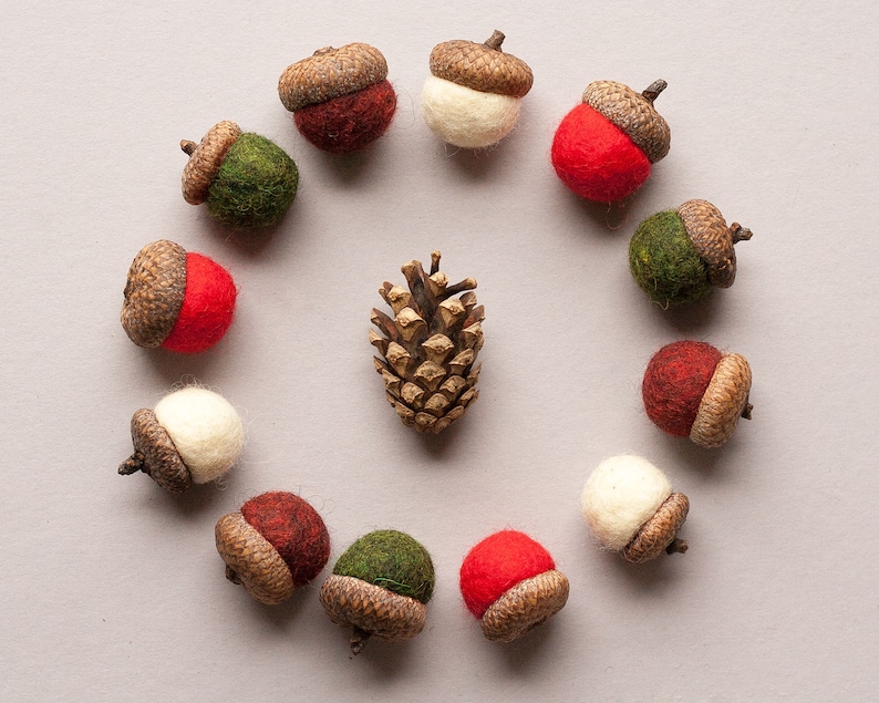 Holiday Felted Acorn Kit Christmas Beginner Easy Winter Decor Wet Felting Crafts Kids Decoration DIY Complete Kit image 2