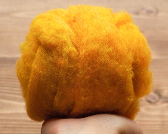 Needle Felting Wool Batting, Butternut, Golden Yellow, Orange, Mustard, Batts, Wet Felting, Spinning, Dyed Felting Wool, Fiber Art Supplies