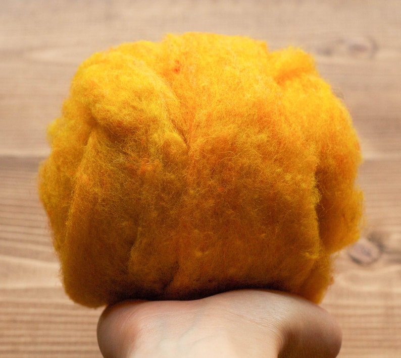 Needle Felting Wool Batting, Butternut, Golden Yellow, Orange, Mustard, Batts, Wet Felting, Spinning, Dyed Felting Wool, Fiber Art Supplies image 1