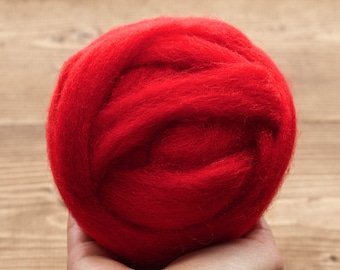 Needle Felting Wool Roving, Cardinal, Red, Wet Felting, Spinning, Weaving, Christmas, Firetruck Red, Vibrant Red, DIY, Craft Supplies