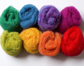 Rainbow Sampler - Carded Wool Batts for Needle Felting and Wet Felting