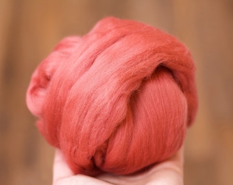 Merino Wool Roving in Rose Madder, Combed Tops, Needle Felting, Wet Felting, Nuno Felting, Pink, Weaving, Arm Knitting, Giant Yarn