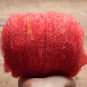 Needle Felting Wool in Zinnia, Coral, Pink, Red, Wool Batting, Batts, Fleece, Wet Felting, Spinning, Dyed Felting Wool, Fiber Art Supplies