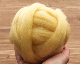 Needle Felting Wool, Roving, Daffodil, Yellow, Wet Felting, Weaving, Spinning, Dyed Felting Wool, Yellow, Lemon, Fiber Art Supplies