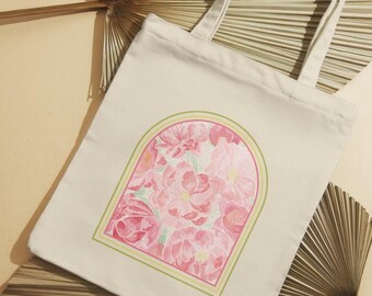 Floral Tote, Pink Floral, Floral Design, Watercolor Florals, Peony Tote, Peony Art, Bloom Tote, Pink Peonies, Cute Floral Tote, Gift Tote