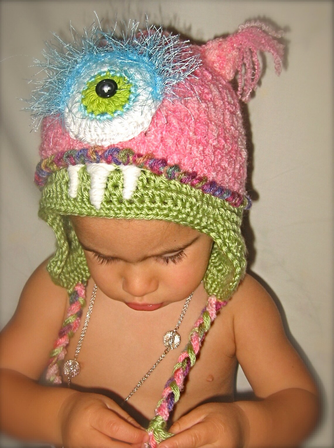 Pink monster hat for toddler or baby Etsy