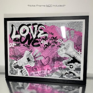 Impresión de póster de grafiti de amor rosa, diseño de periódico de arte pop retro, arte de pared moderno, decoración del hogar, 12 x 16 pulgadas.