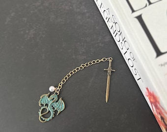 Dragon Sword Bookmark: Teal Enamel, Fantasy Book Lover Gift