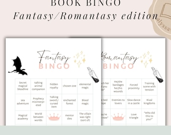 Fantasy & Romantasy Book Bingo | Printable Reading Challenge Cards | 2 Editions + Blank Fillable Sheets
