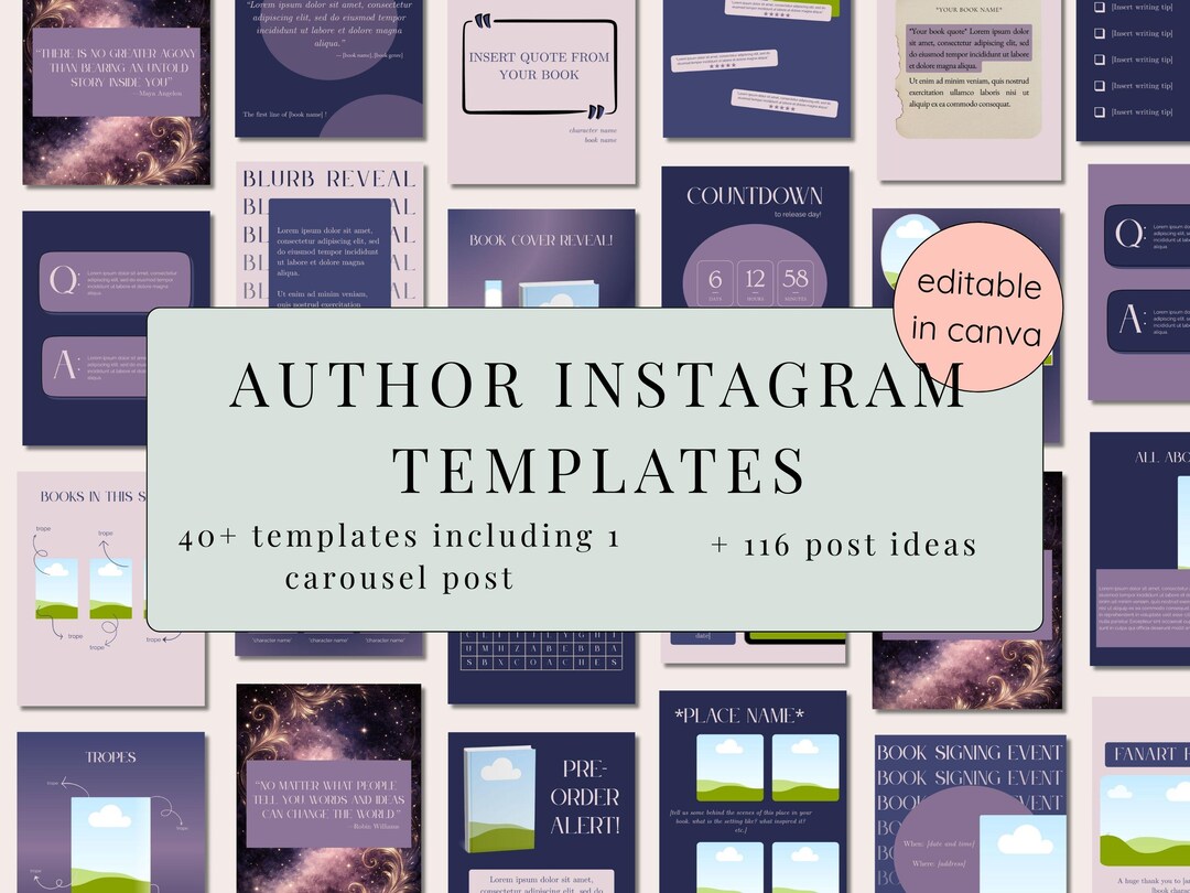 Author Instagram Canva Template Bundle | Bookstagram Social Media Kit ...