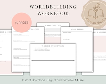 Worldbuilding Workbook for Writers: Fantasy World, Lore & Magic Systems (PDF Downloadable Planner)
