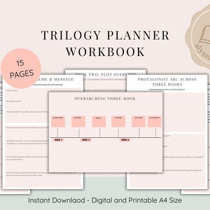 Plantilla de planificador de trilogía para escritores / Cuaderno de trabajo con esquema y trama de series de 3 libros