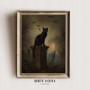 De beschermer | Gotische zwarte kat Halloween-muurkunst | Dark Academia (digitale download)