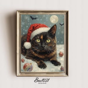 Feestelijke kerstkunst schildpadkat | Gezellige winterkattenprint | Digitale download