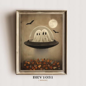 Fantasmas en órbita / Arte mural OVNI de Halloween / Fantasma alienígena espeluznante / Impresión digital descargable
