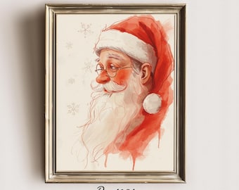 Watercolor Santa | Classic Holiday Portrait | Soft Christmas Wall Art | Digital Download