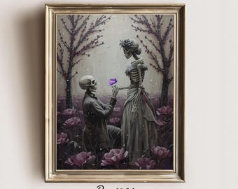 For Eternity | Skeleton Love Art Print | Gothic Romance Wall Decor | Macabre Couple | Digital Download