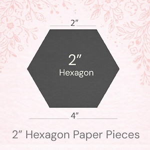 May include: A dark gray 2-inch hexagon paper piece with the text "2" Hexagon" and "2" Hexagon Paper Pieces". The image also includes the brand name "Cloth & Fable" and the text "Precision Cut Paper Pieces".