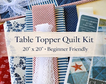 Americana Quilt Kit | Patriotic Table Topper 20x20 | Beginner Friendly DIY Sewing Project | Applique Star Mat | Red, White & Blue Decor