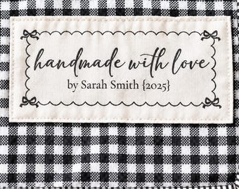 Etiquetas personalizadas hechas a mano con amor / Etiquetas de costura personalizadas / Etiquetas de tela para coser o planchar / Digitales o precortadas / 7 colores, 3 tamaños