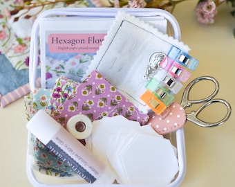 English Paper Piecing Starter Kit Learn EPP Hexagon Flower Fabric Templates & Supplies Portable Slow Stitching DIY Beginner Sewing Project