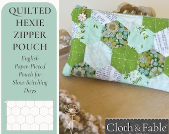 Quilted Hexagon Zipper Pouch Gift Sewing Pattern Makeup Bag Beginner English Paper Piecing PDF with Hexagon Template SVG Digital pattern