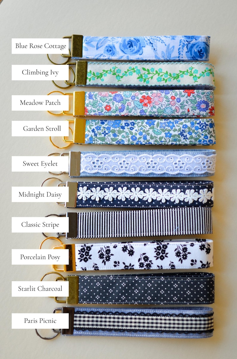 Custom Fabric Key Fob Wristlet Handmade Keychain Lanyard for Women Sweet Sixteen Gift for Her Bridesmaid Gift for New Driver Keychain strap Choose Any 3 Styles