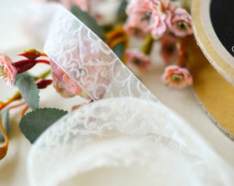 Velvet Organza Ribbon by the Yard, Sheer Ivory Scroll Trim for Bridal, Sewing & Heirloom Projects
