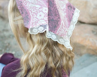 Burgundy Lace Hair Scarf Headscarf Vintage Inspired Hair Accessory Lightweight Head Wrap Cottagecore Dog Bandana Coquette Boho Hippie