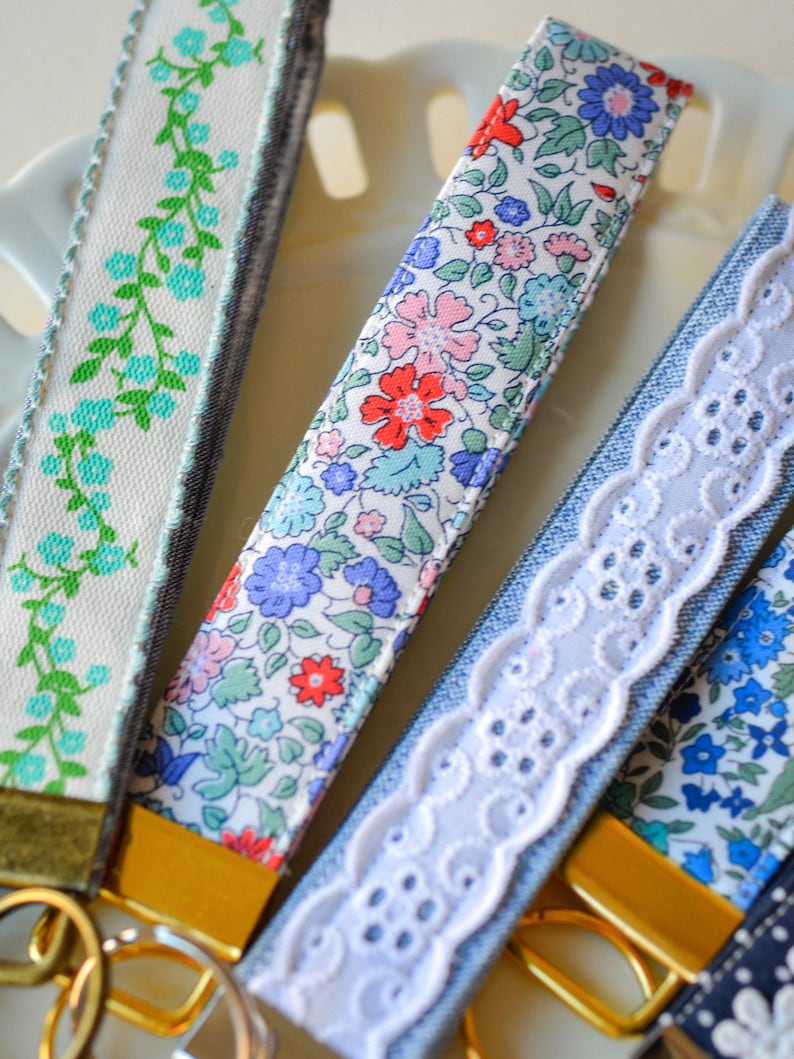 Custom Fabric Key Fob Wristlet Handmade Keychain Lanyard for Women Sweet Sixteen Gift for Her Bridesmaid Gift for New Driver Keychain strap image 9
