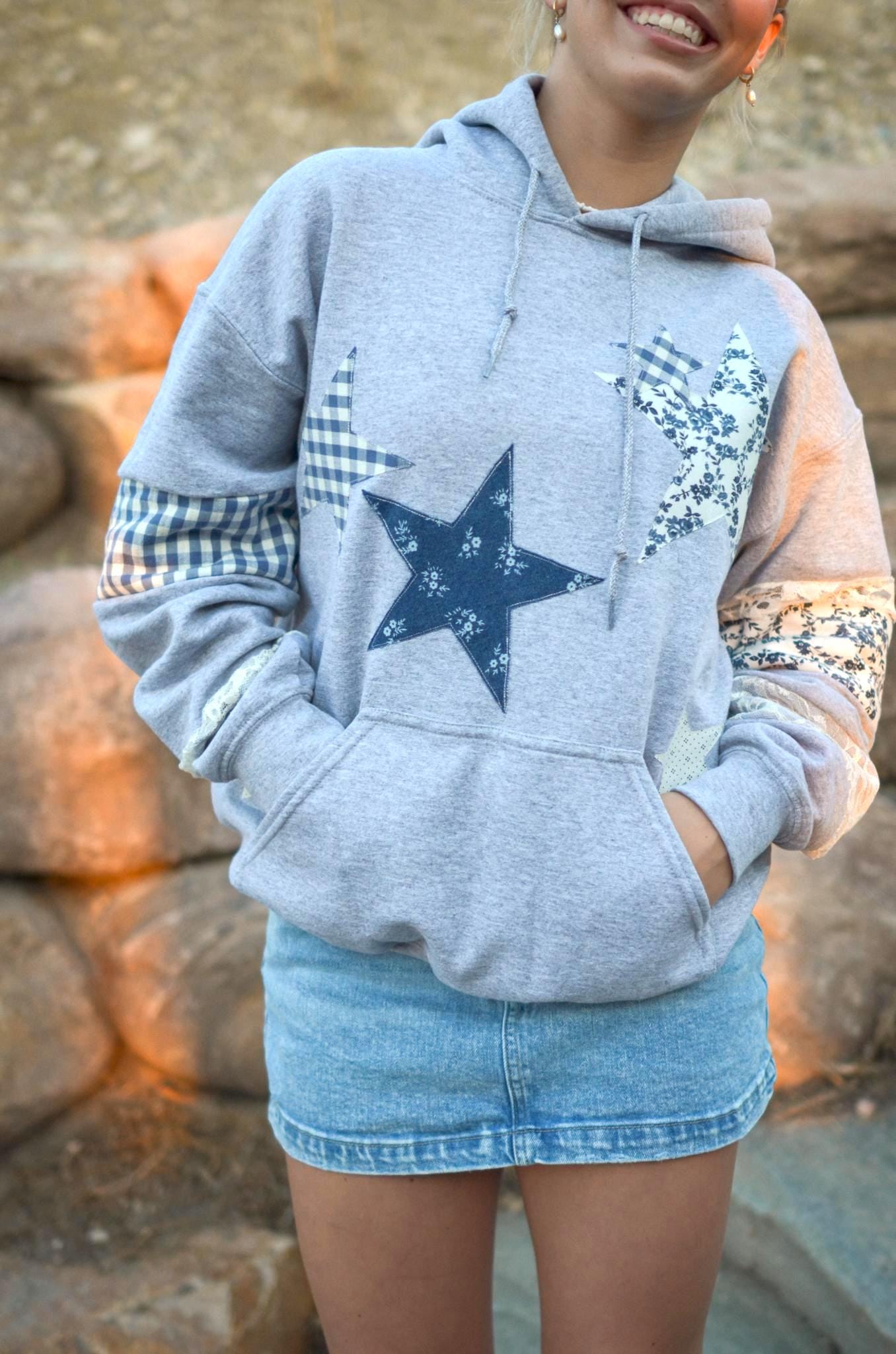 Patchwork Star Hoodie | Handmade Cottagecore Sweatshirt | Custom