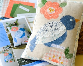 Bird Floral Lace Applique Sewing Kit | Songbird Spring Quilt Block | Cottagecore Wall Hanging or Pillow | Slow Stitching Project