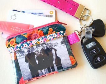 Keychain wristlet quilted Zipper Pouch Key Fob Set Handmade Sweet Sixteen Gift Wrist Keychain Strap Photo Keychain