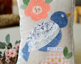 Bird Floral Lace Applique Sewing Kit | Songbird Spring Quilt Block | Cottagecore Wall Hanging or Pillow | Slow Stitching Project