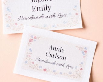 Etiquetas personalizadas de tela floral para planchar o coser, etiquetas de nombre personalizadas para ropa de patchwork, regalos hechos a mano, estilo rústico, marca.
